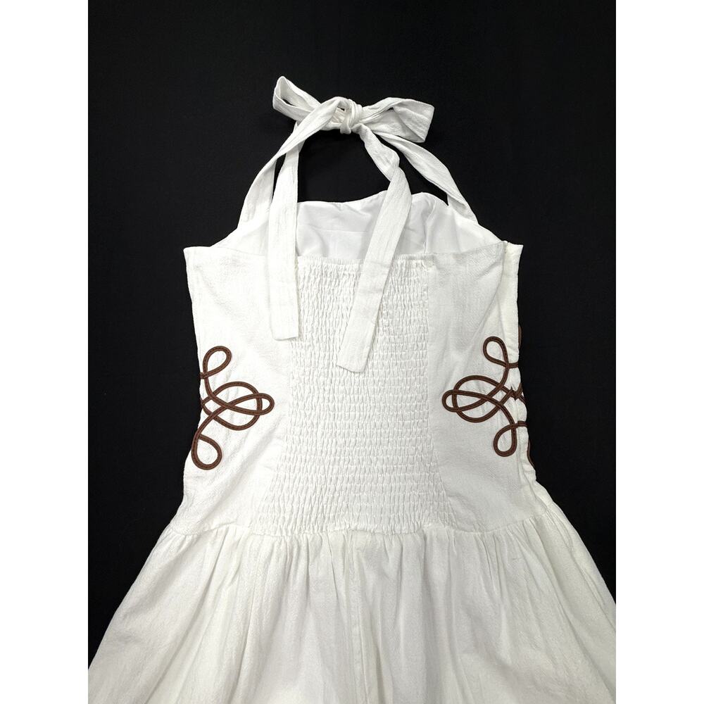 NWT Poéselle Women's white halter cotton dress, embroidered Celtic knotwork Sz 4 - Picture 8 of 13